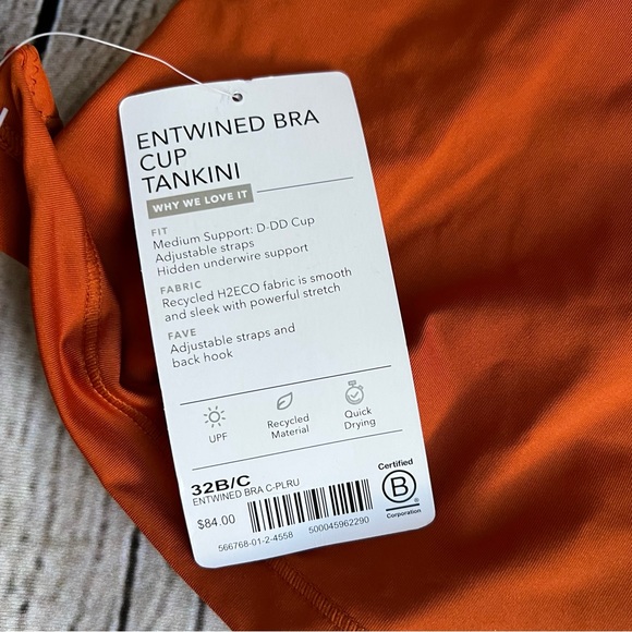 NWT ATHLETA Entwined Bra Cup Tankini Top, Palomino Rust orange Active top, 32B/C - Picture 8 of 13